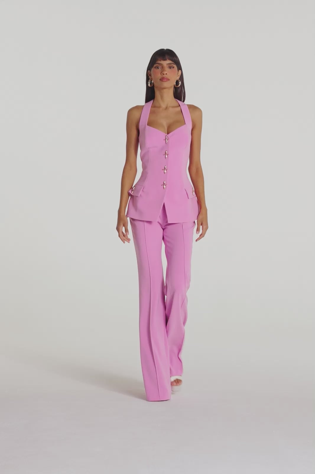 Bright Pink Crepe Suit with Halter Waistcoat — Bridal Shower Outfits for Guest