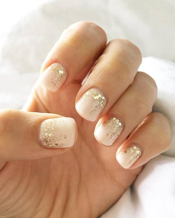Short Square Nails With Gold Glitter Tips — Bride Nail