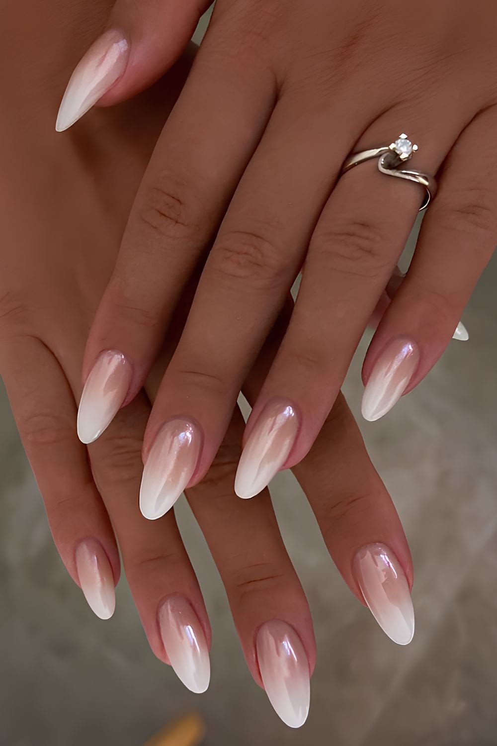 Sharp Almond Ombre Nails With Shimmer — Bride Nail