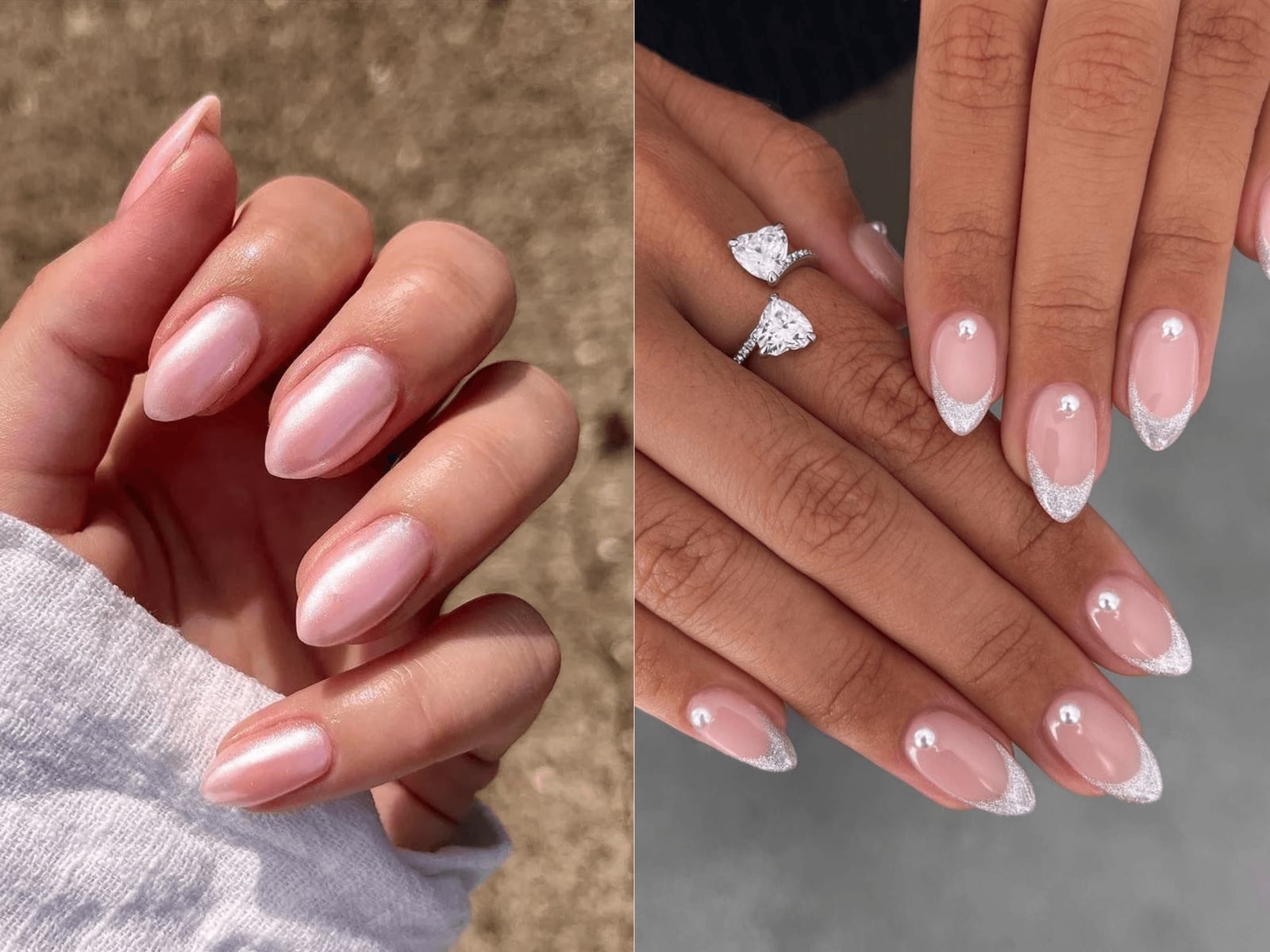 Short Almond Nails With Pearlescent Sheen, Shimmer — Bride Nail
