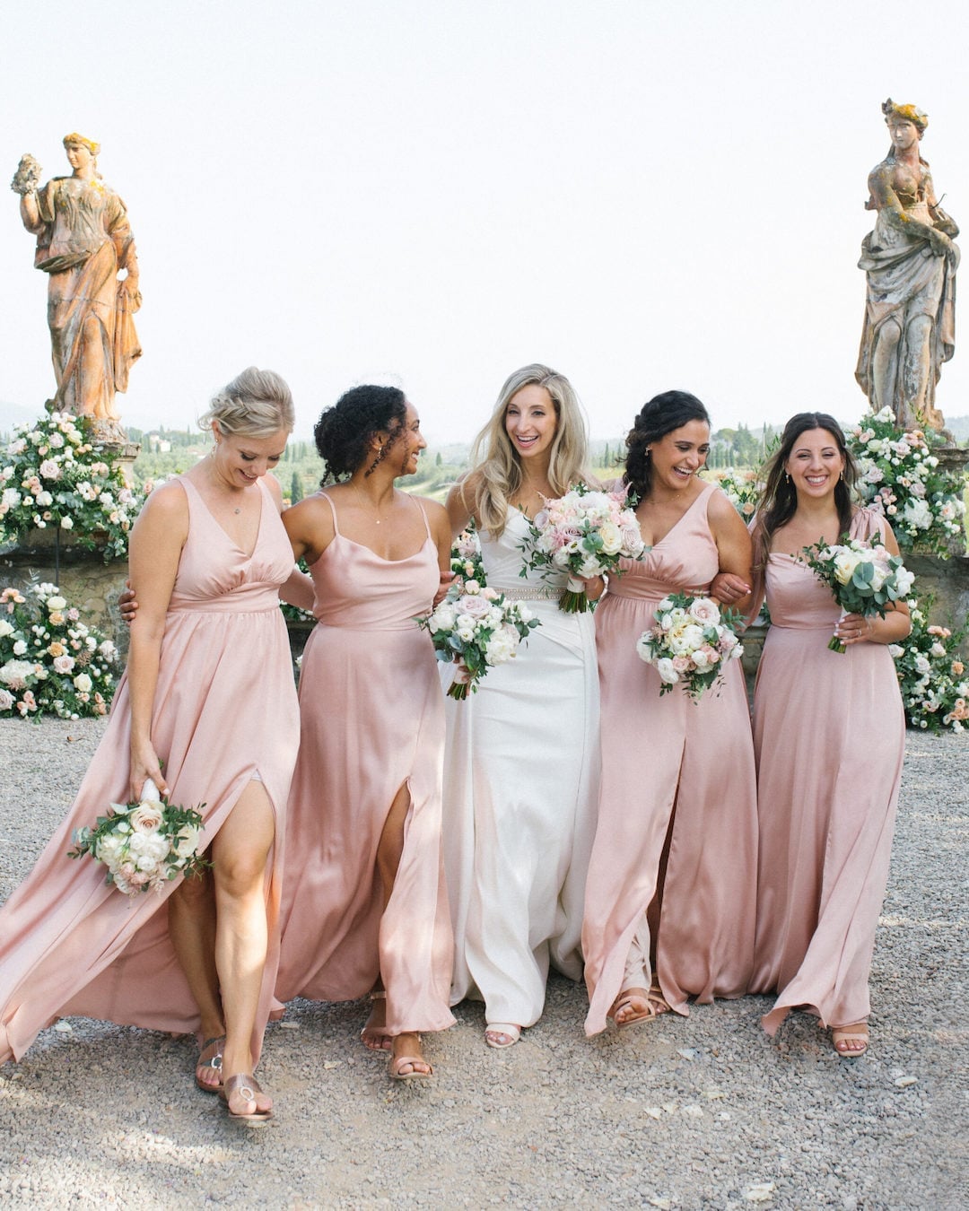 Pink Satin Slip Dresses with High Slits Pink Satin Slip Dresses with High Slits — Bridesmaid Dress