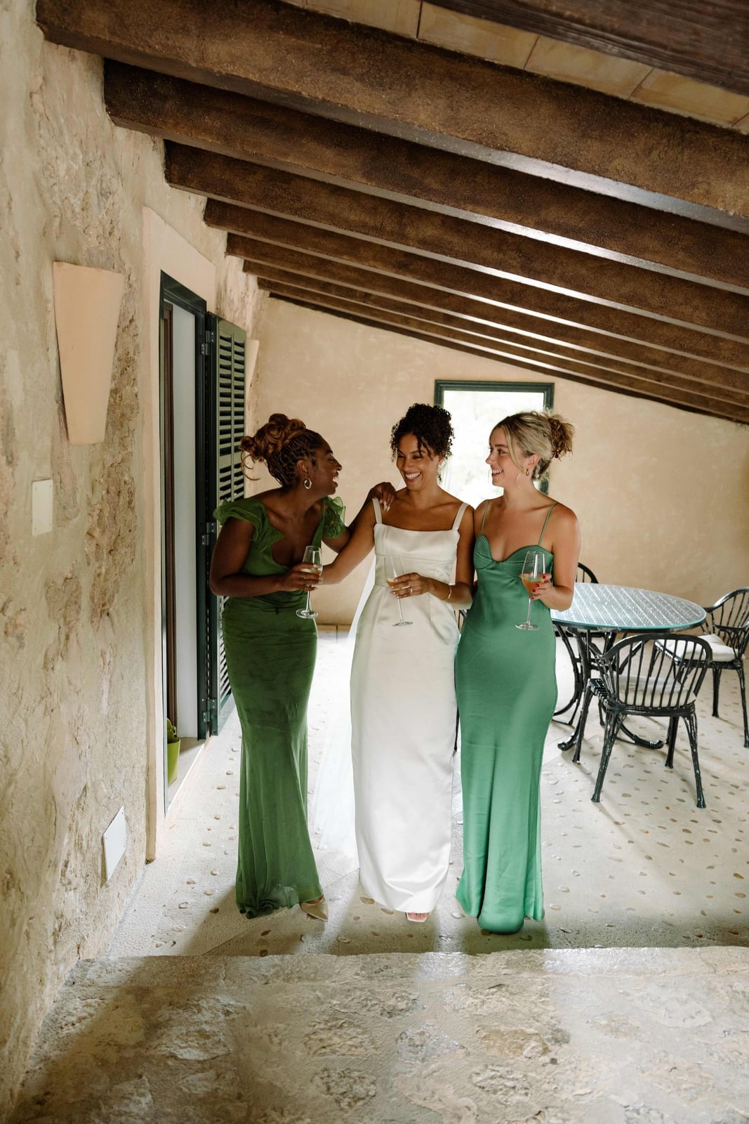 Sage Green Satin Slip Dresses and White Strapless Dress Sage Green Satin Slip Dresses and White Strapless Dress — Bridesmaid Dress