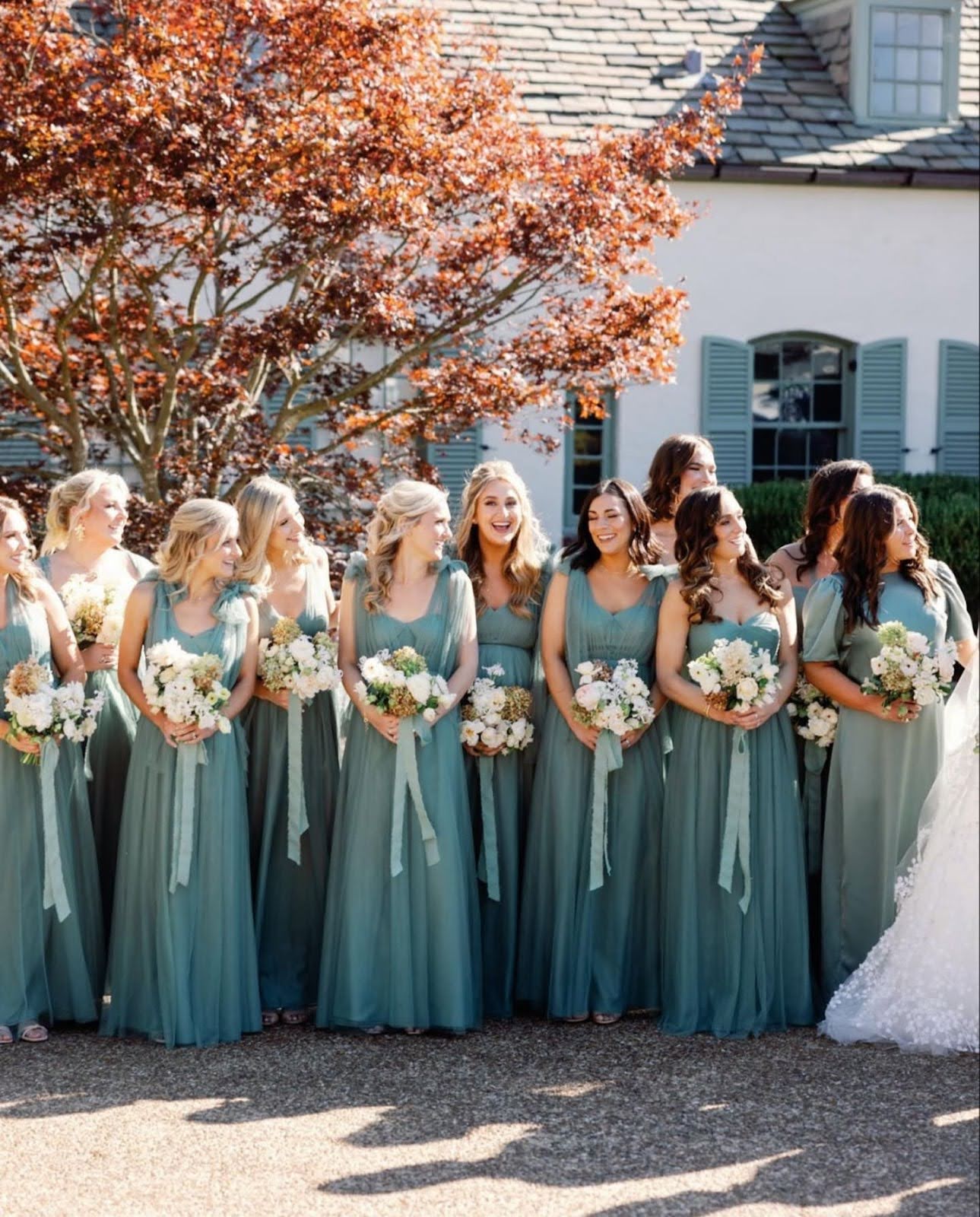 Muted Teal Tulle Dresses with Flutter Sleeves Muted Teal Tulle Dresses with Flutter Sleeves — Bridesmaid Dress
