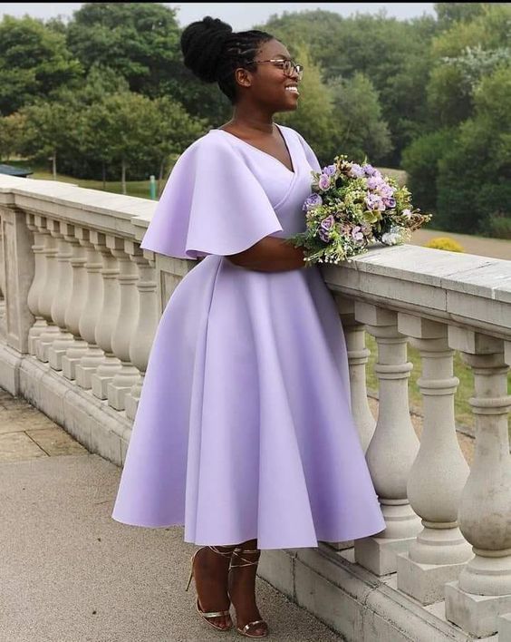 Lavender Midi Dress with Cape Sleeves Lavender Midi Dress with Cape Sleeves — Bridesmaid Dress