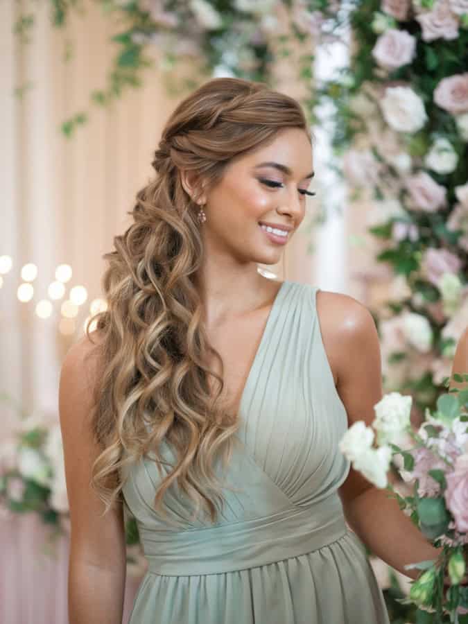 Ash Blonde Half-Up With Cascading Curls and Braids Ash Blonde Half-Up With Cascading Curls and Braids — Bridesmaid Hair