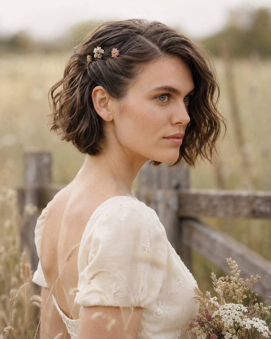 Textured Bob With Loose Waves and Accessory Textured Bob With Loose Waves and Accessory — Bridesmaid Hair
