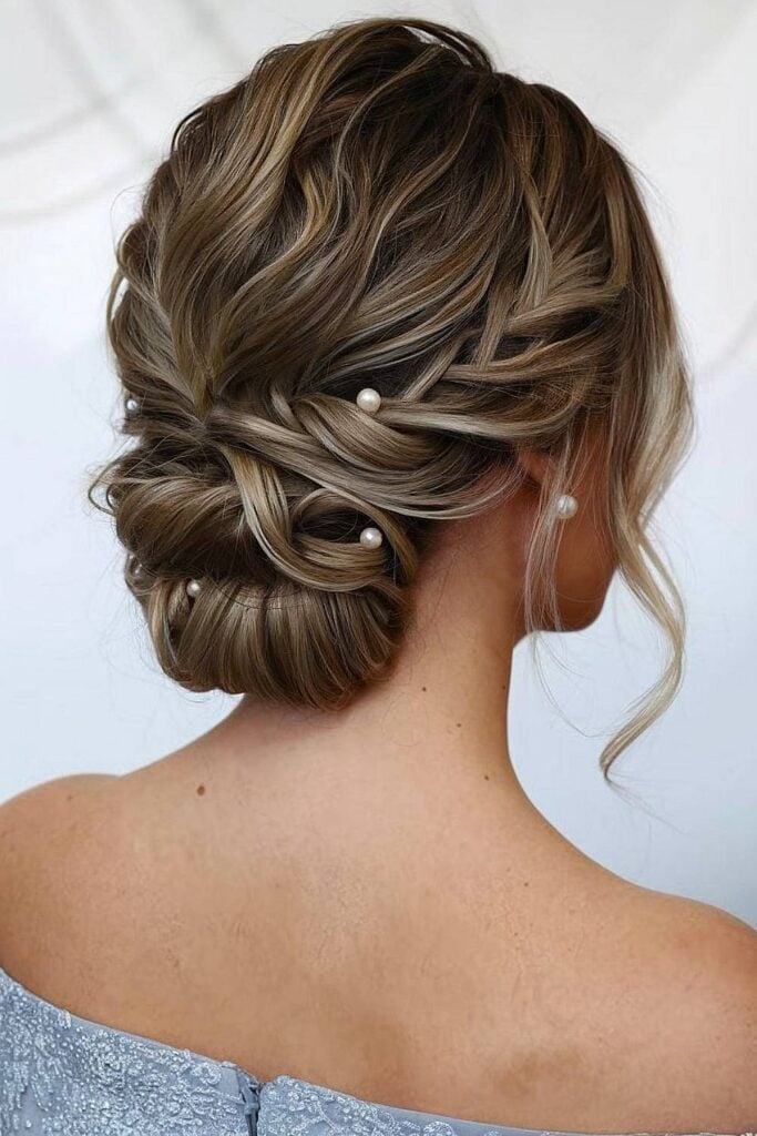 Intricate Updo With Pearls and Loose Tendrils Intricate Updo With Pearls and Loose Tendrils — Bridesmaid Hair