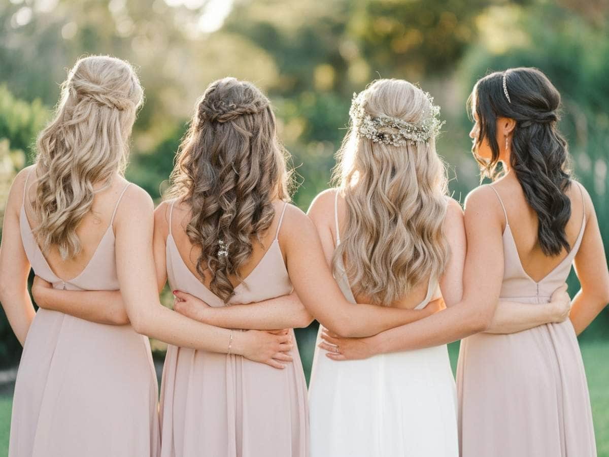 Shoulder-Length Half-Up With Braids and Waves Shoulder-Length Half-Up With Braids and Waves — Bridesmaid Hair