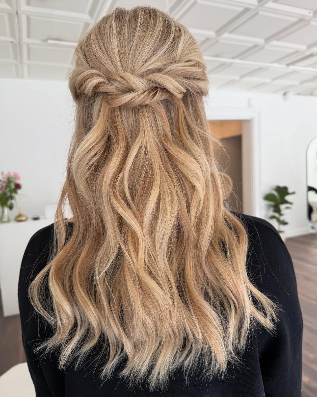 Blonde Balayage Half Up Braided Crown — Bridesmaid Hairstyles Half Up