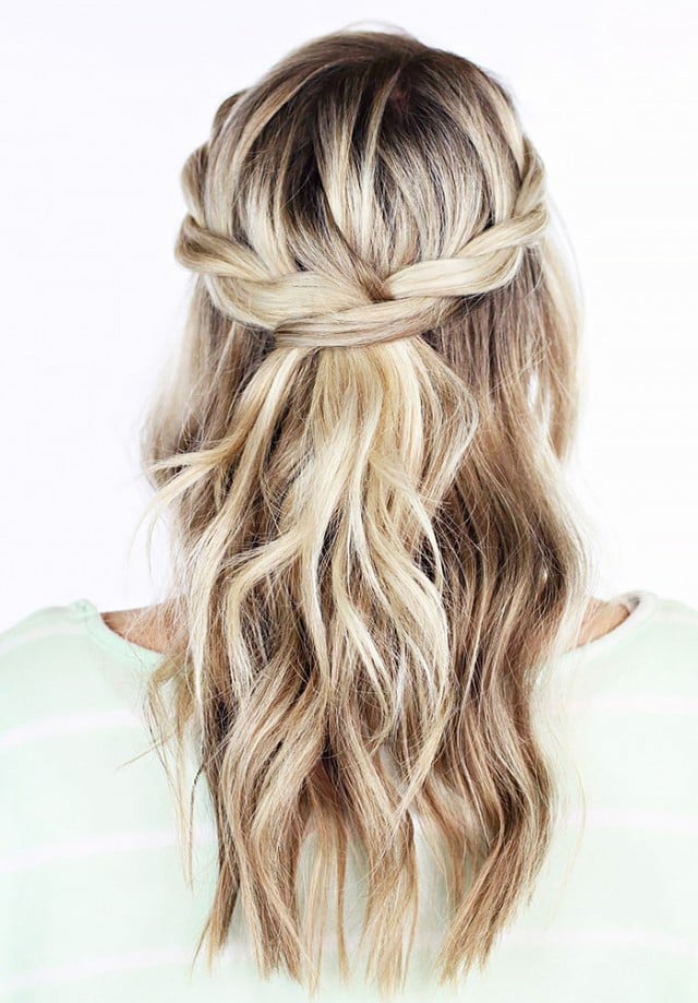 Collarbone Blonde Half Up Braided Waves, Wavy — Bridesmaid Hairstyles Half Up