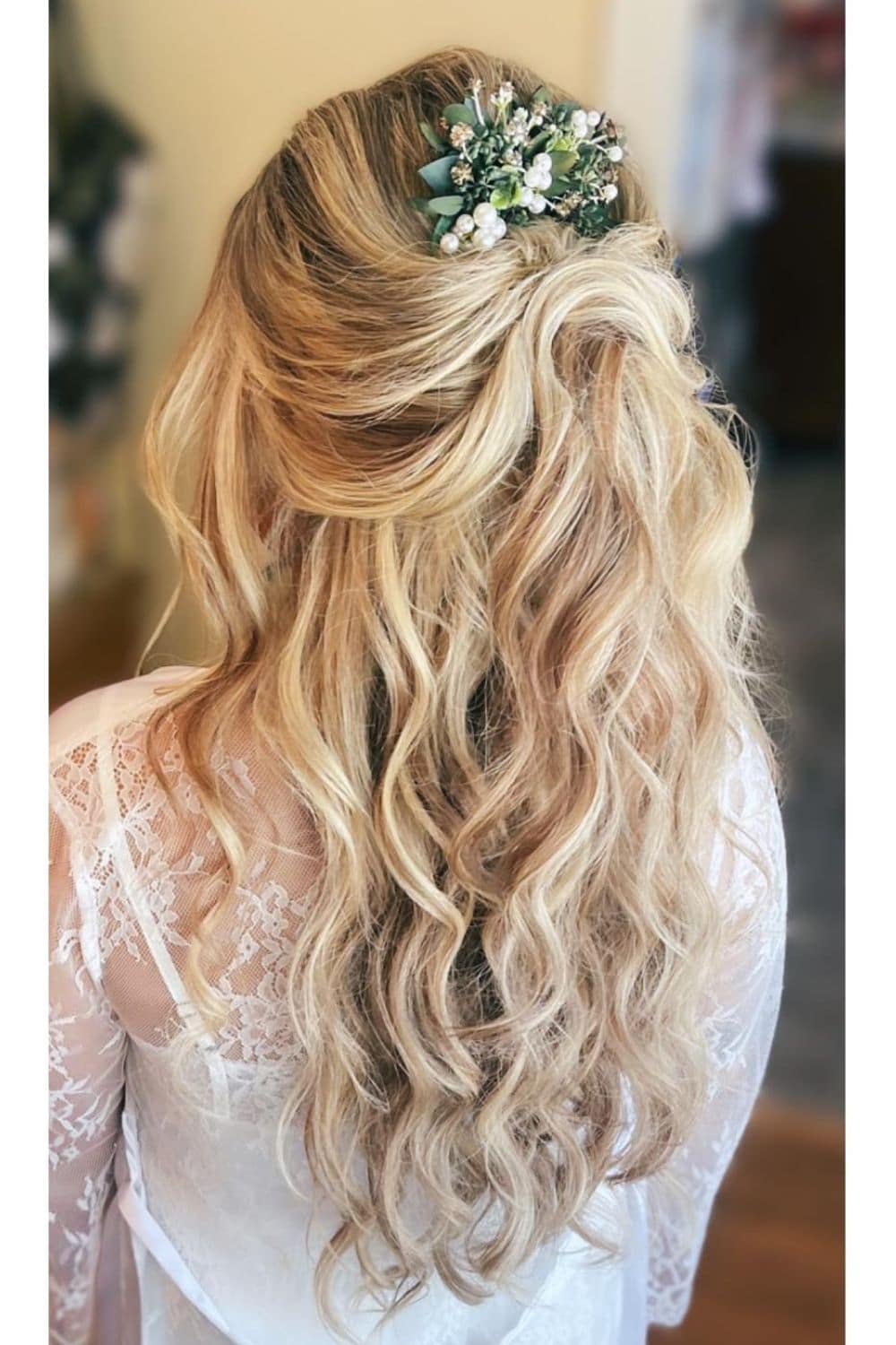 Long Platinum Blonde Half Up Twisted Waves — Bridesmaid Hairstyles Half Up