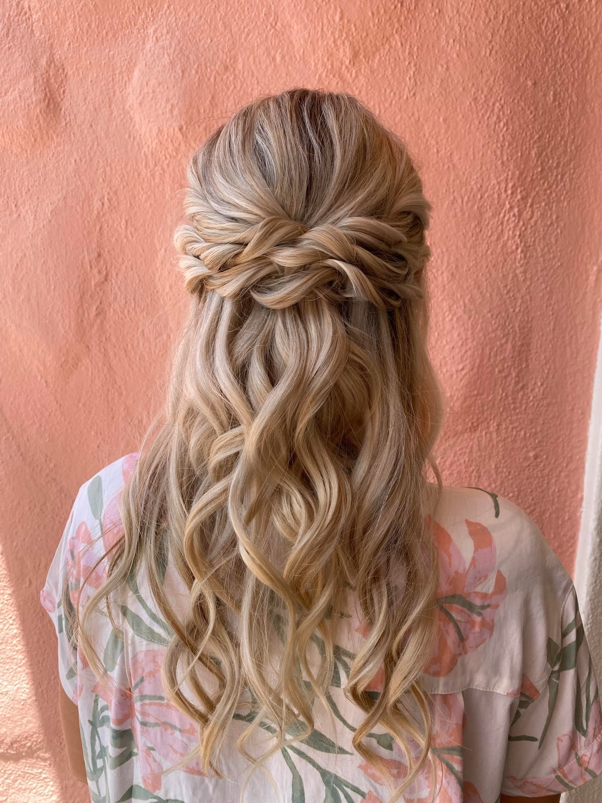 Mid-Back Ash Blonde Half Up Braided Crown — Bridesmaid Hairstyles Half Up