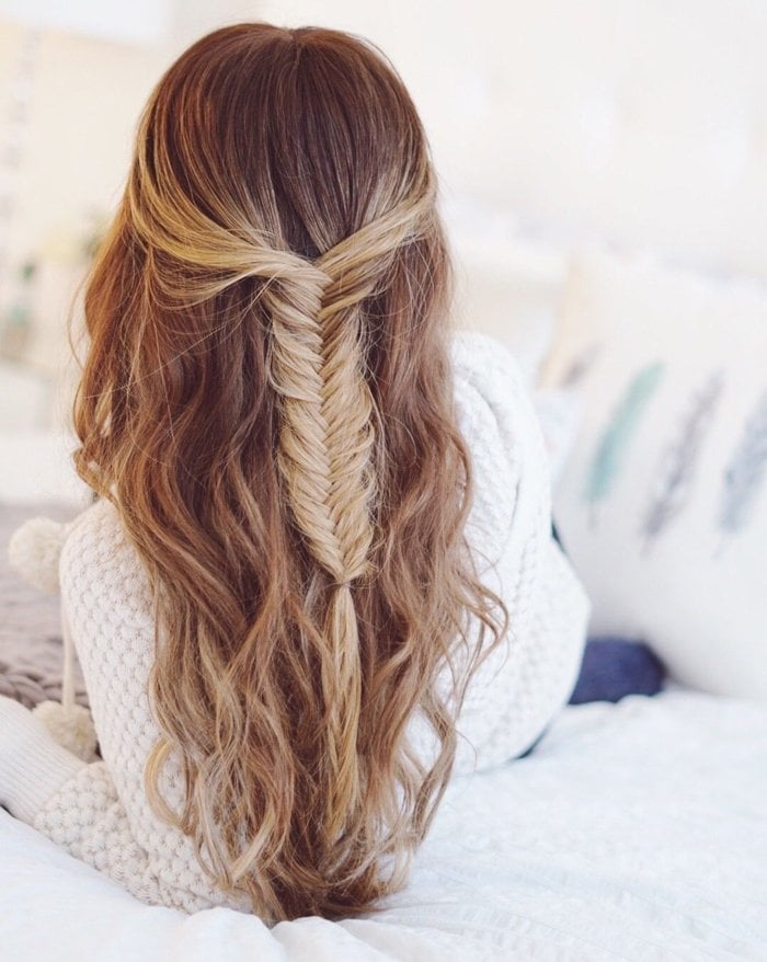 Mid-Back Brown Half Up Fishtail Braid — Bridesmaid Hairstyles Half Up