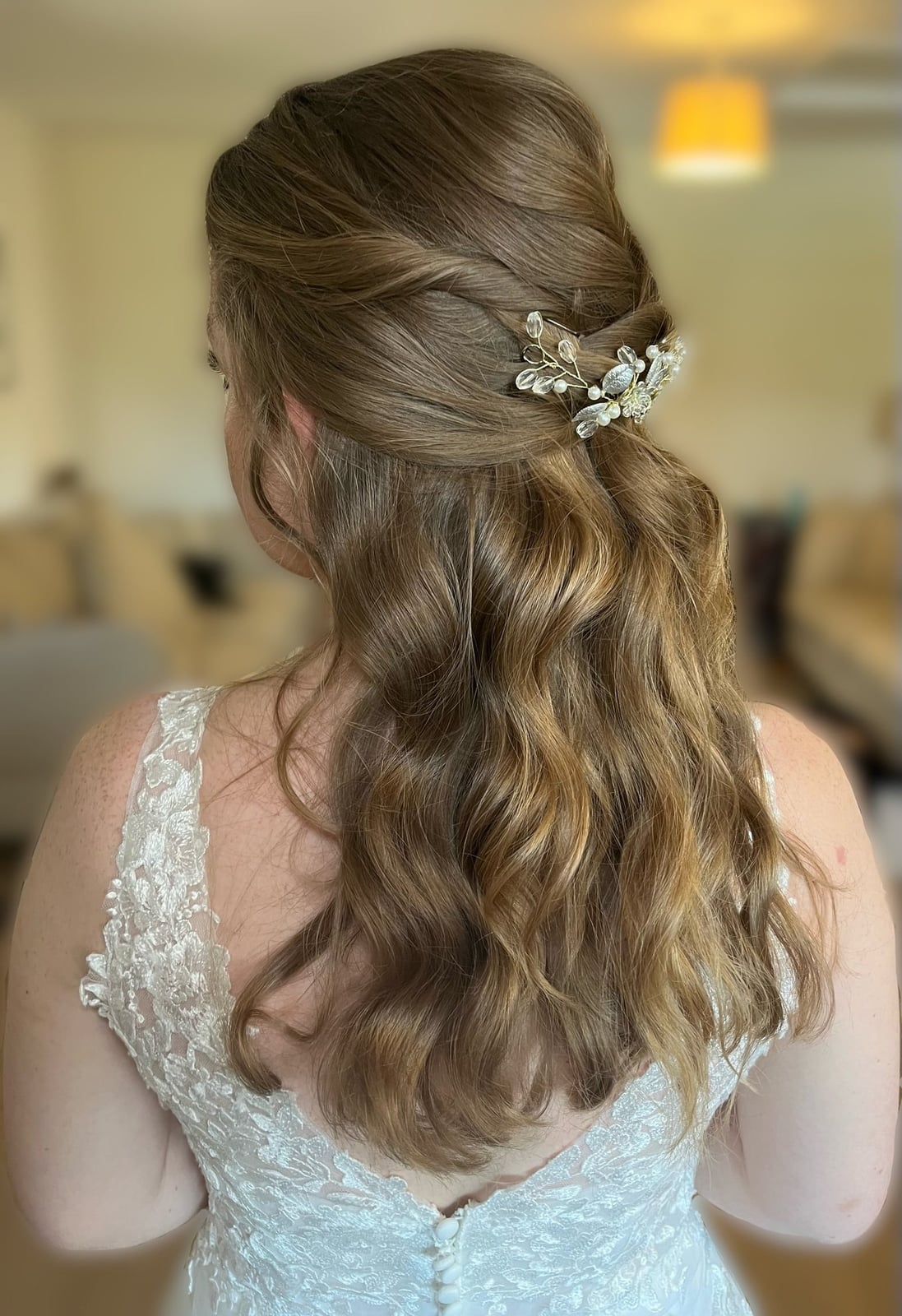 Mid-Back Brown Half Up Twisted Accessory — Bridesmaid Hairstyles Half Up