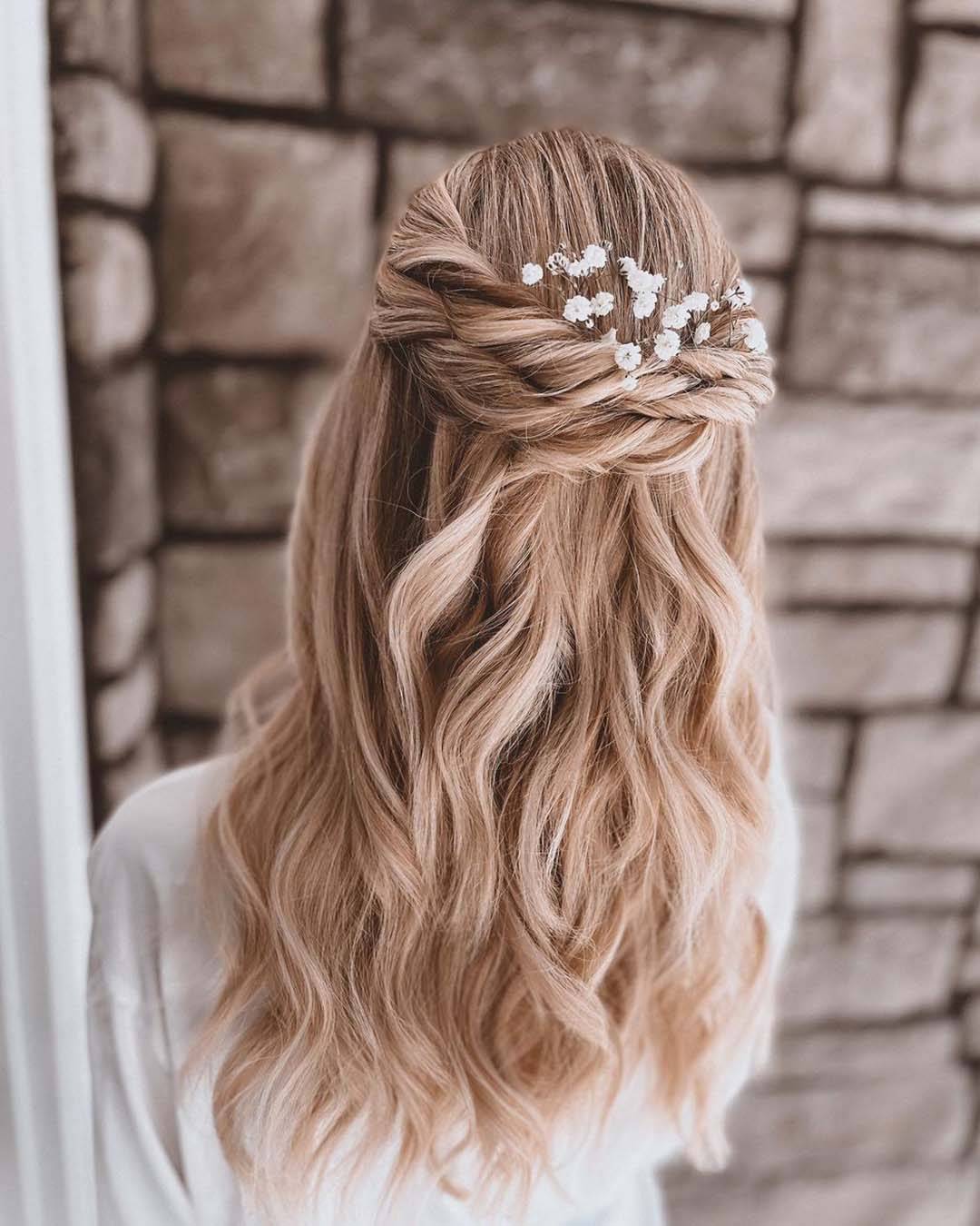Shoulder Length Ash Blonde Half Up Twisted Detail — Bridesmaid Hairstyles Half Up