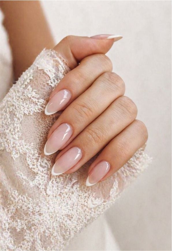 Milky Nude French Almond Nails — Bridesmaid Nails