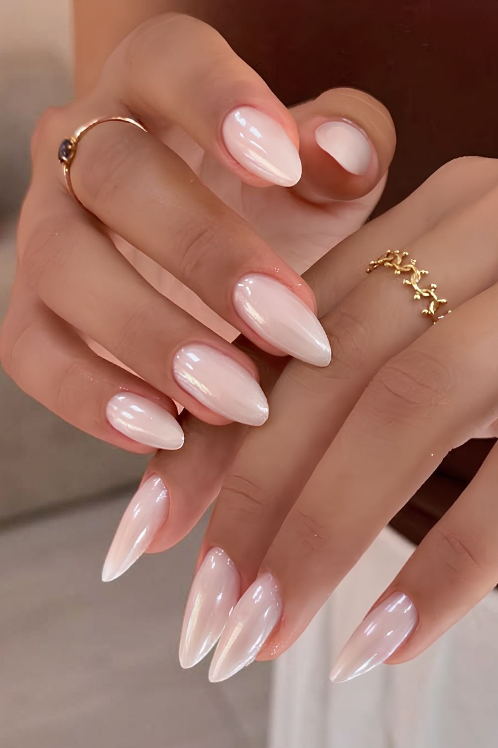 Pearlescent Pale Pink Stiletto Nails — Bridesmaid Nails