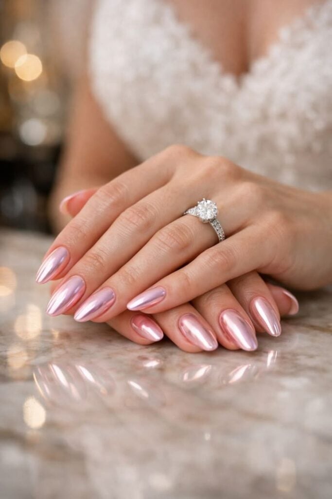 Pink Glitter Jelly Accent Almond Nails — Bridesmaid Nails