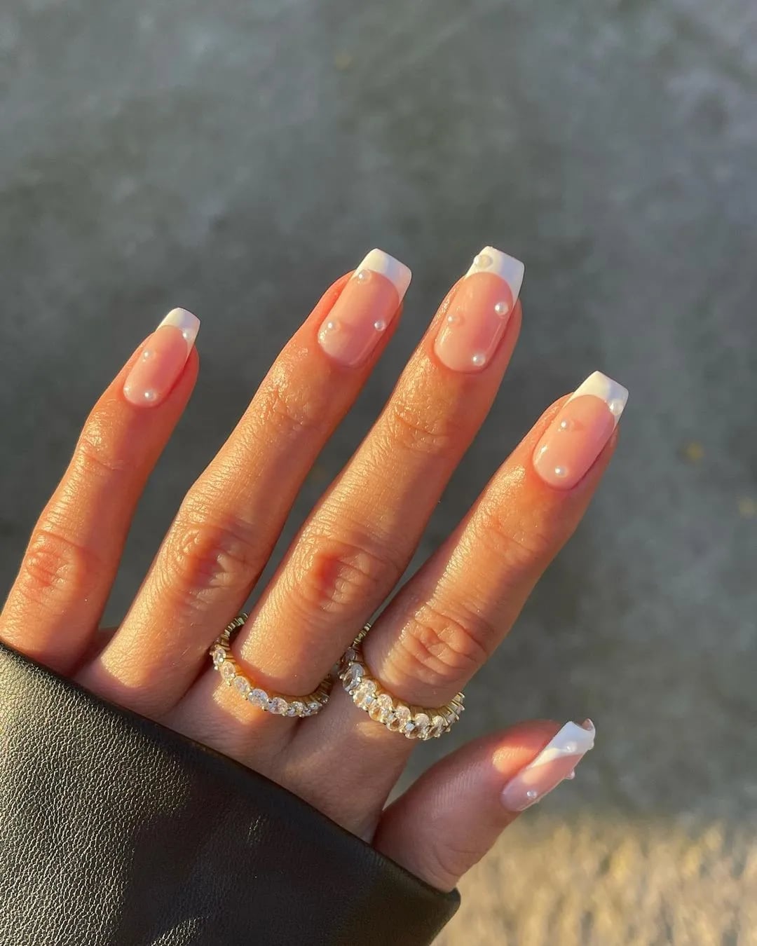 Pearl Accent French Almond Nails — Bridesmaid Nails