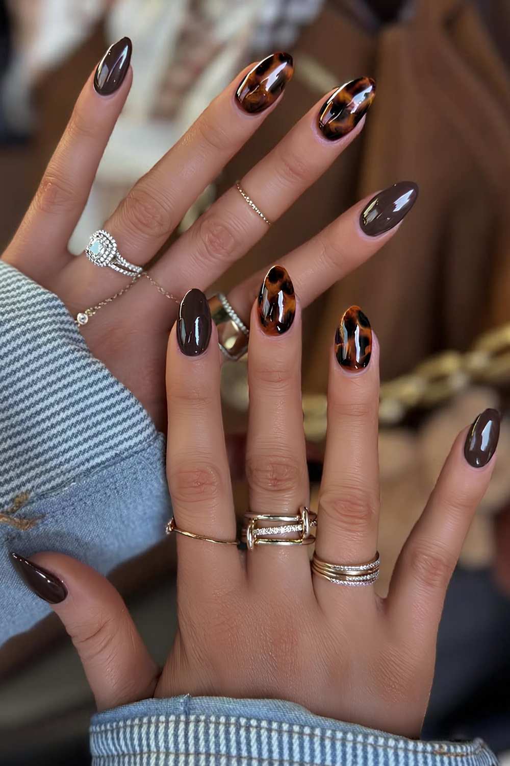 Brown and Black Leopard Print Almond Nails Brown and Black Leopard Print Almond Nails — Brown Almond Nails