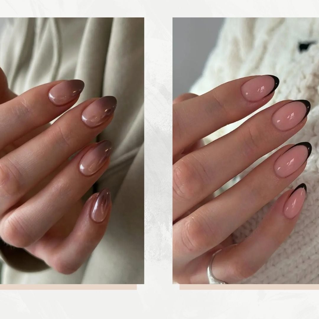Nude and Brown French Almond Nails Nude and Brown French Almond Nails — Brown Almond Nails