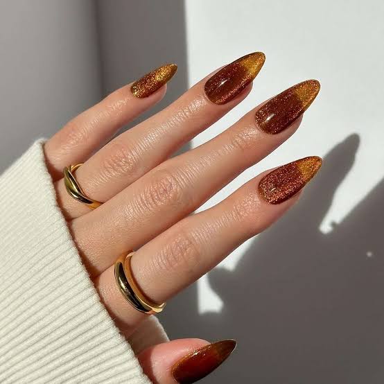 Long Almond Nails with Winter Art Long Almond Nails with Winter Art — Brown Almond Nails