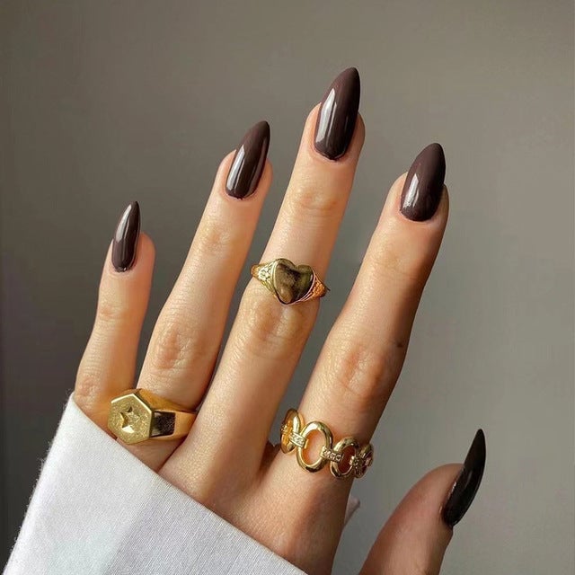 Deep Dark Brown High Gloss Almond Nails Deep Dark Brown High Gloss Almond Nails — Brown Almond Nails