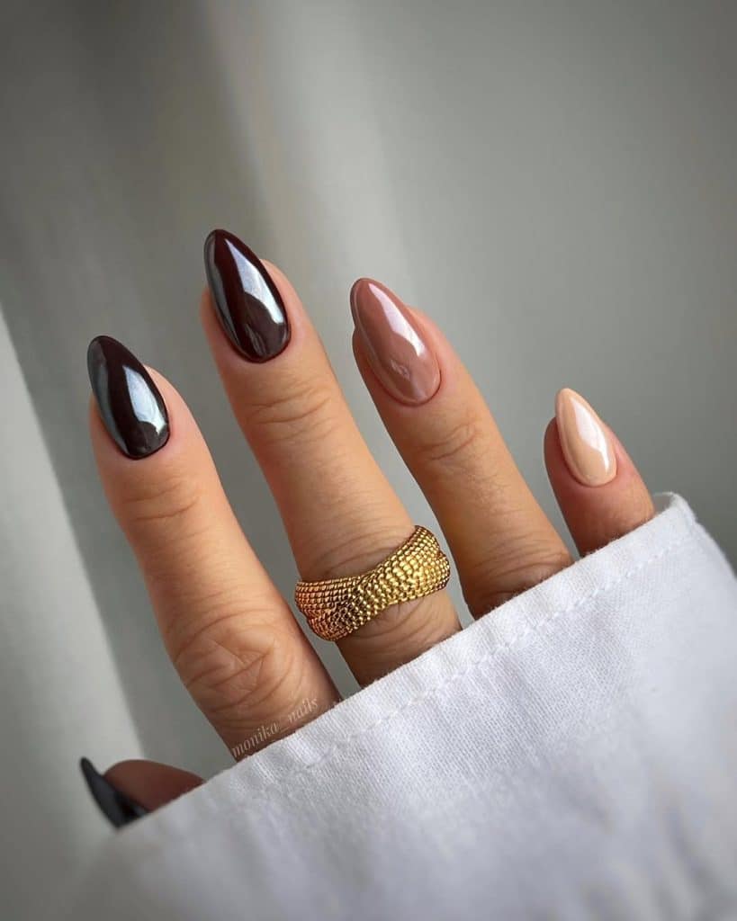 Metallic Gradient Almond Nails Metallic Gradient Almond Nails — Brown Almond Nails