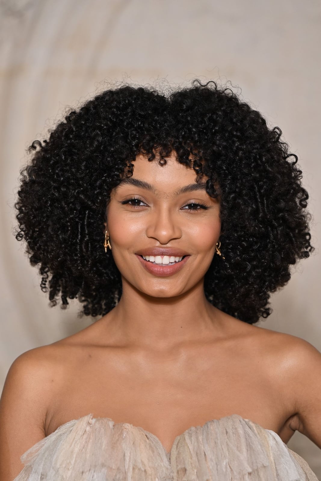 Collarbone Dark Brown Curls Full Bangs — Brown Curly Hair