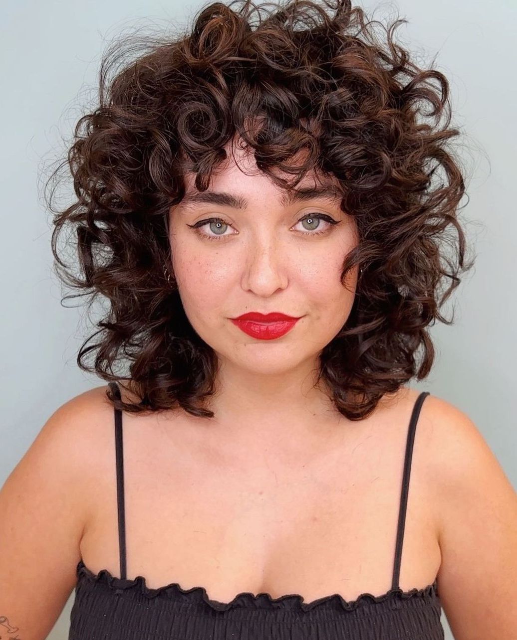 Collarbone Dark Brown Shag With Auburn — Brown Curly Hair