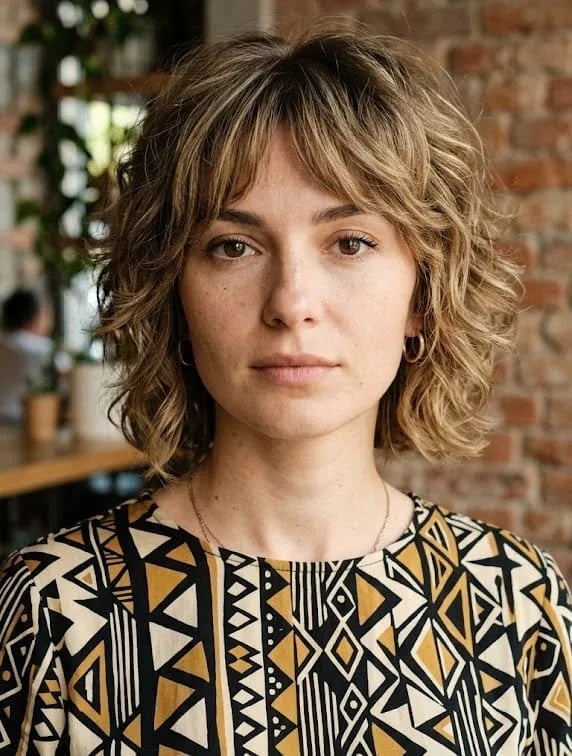 Chin Length Medium Brown Bob — Brown Curly Hair