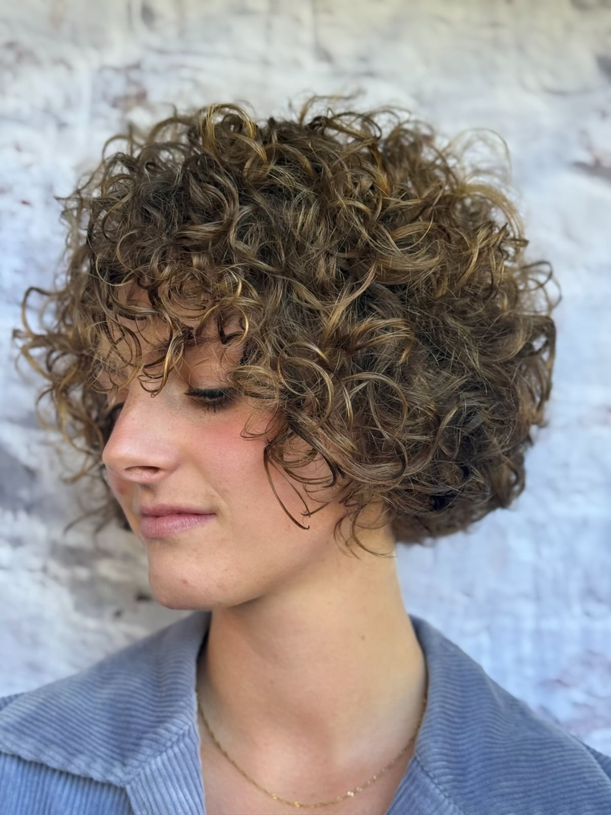 Short Dark Brown Curls With Highlights, Ear — Brown Curly Hair