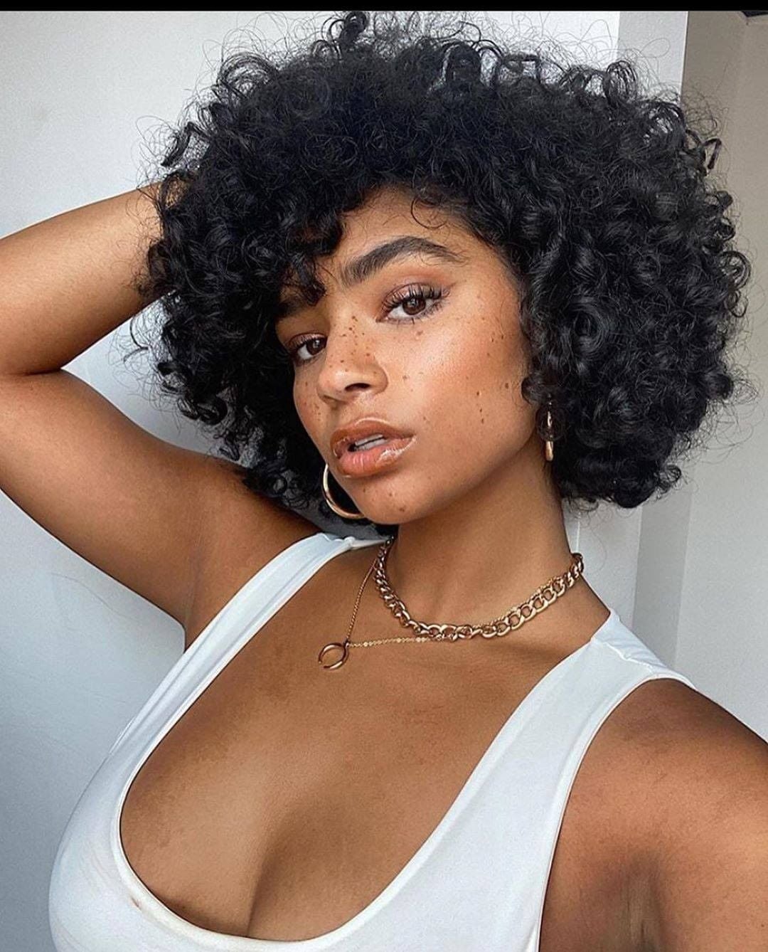 Dark Brown Pixie Bob With Curly Bangs — Brown Curly Hair
