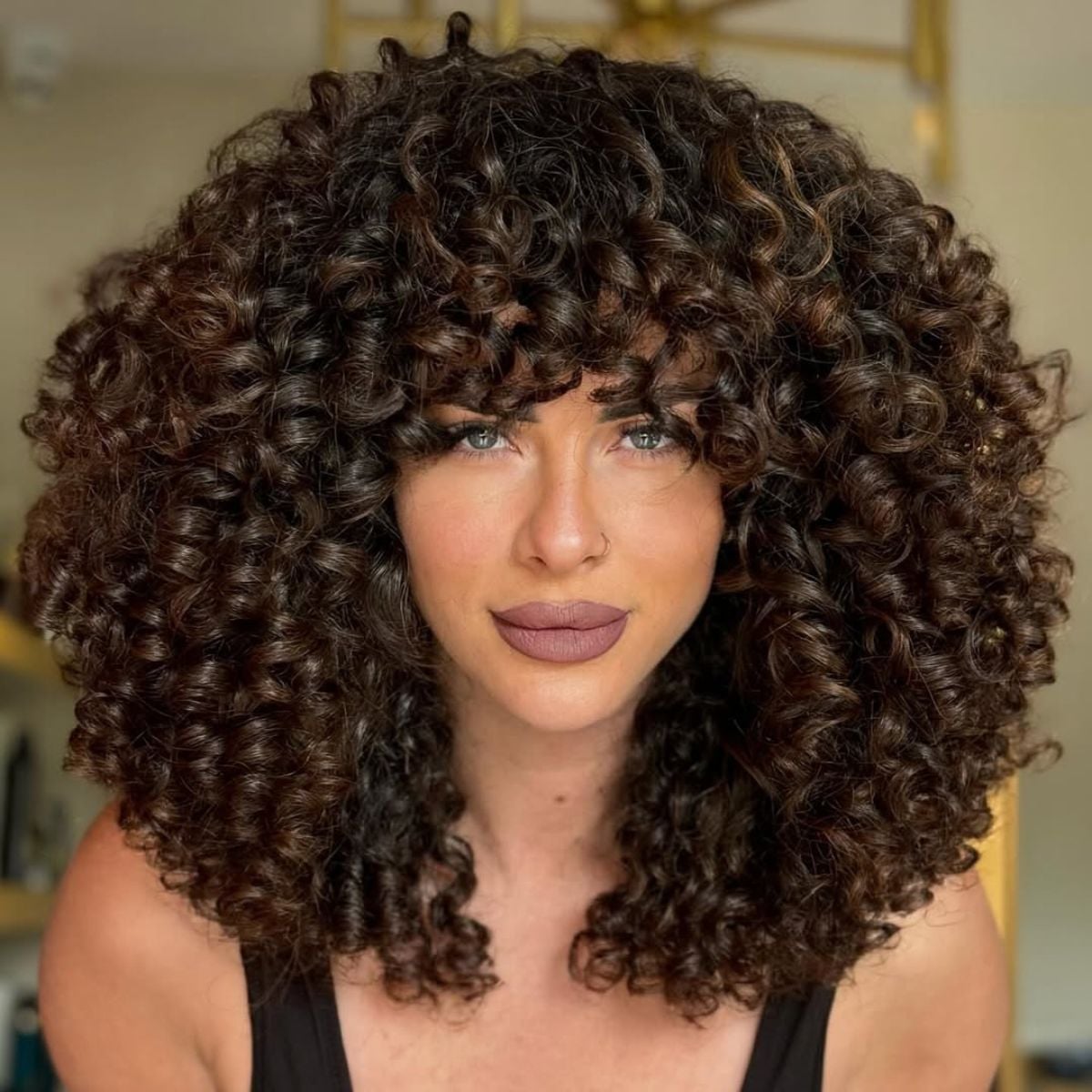 Collarbone Dark Brown Curls Blowout — Brown Curly Hair