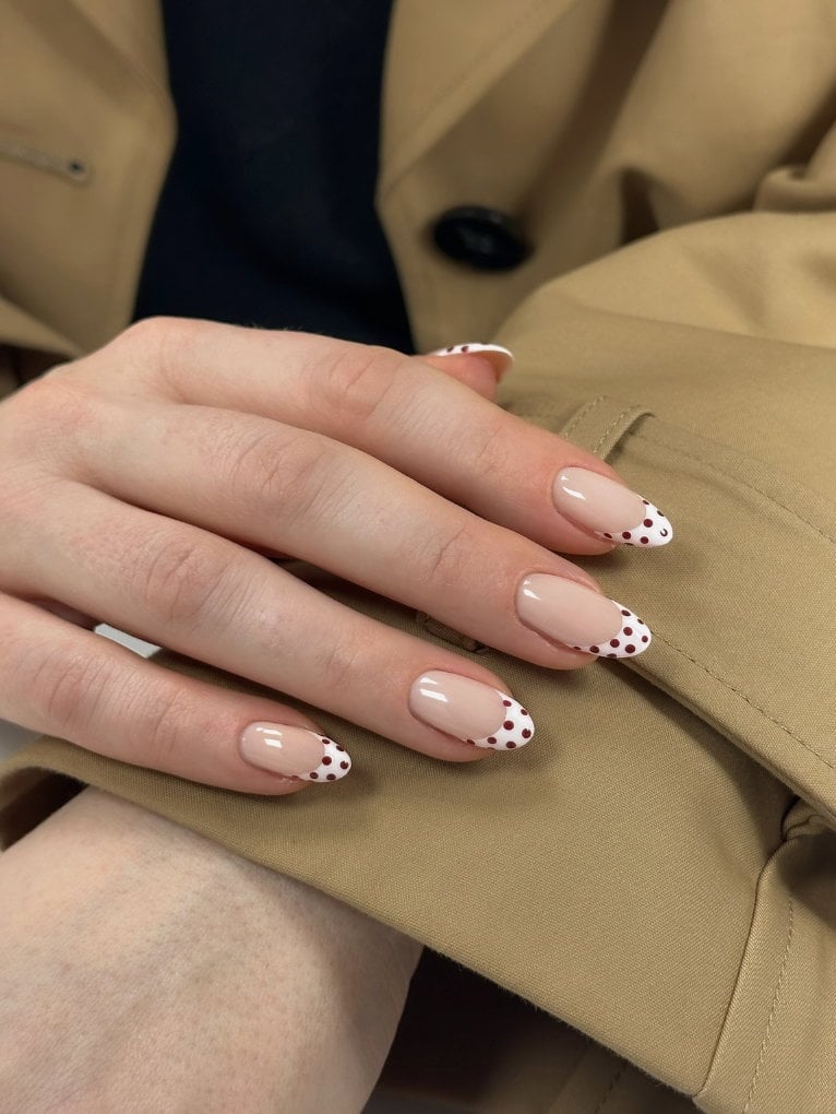Distinct Dark Brown French Tip Short Square Nails — Brown French Tip Nails
