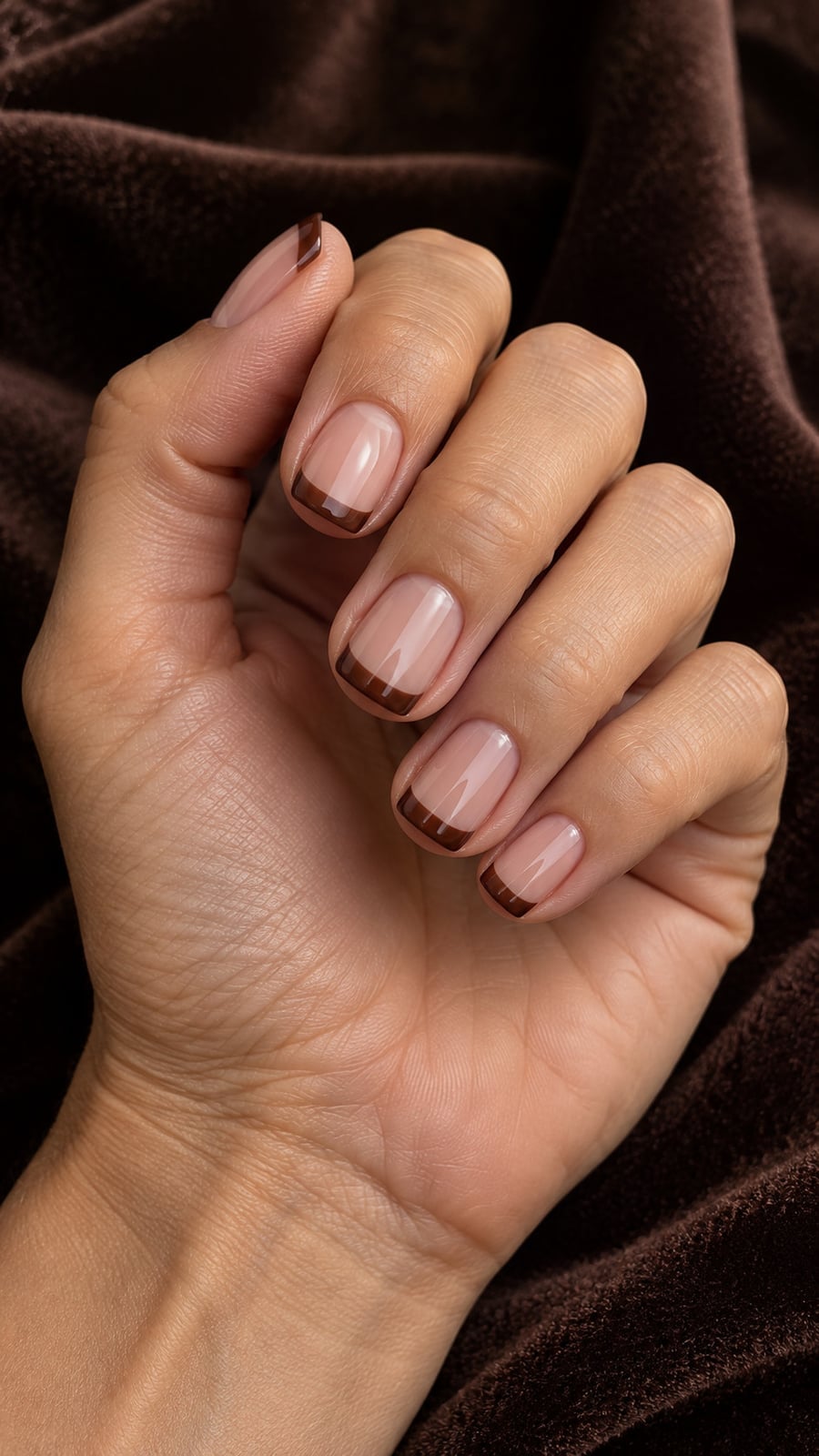 Thin Brown French Tip Short Square Nails — Brown French Tip Nails