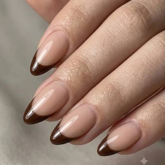 Tortoiseshell Pattern Brown French Tip Oval Nails — Brown French Tip Nails