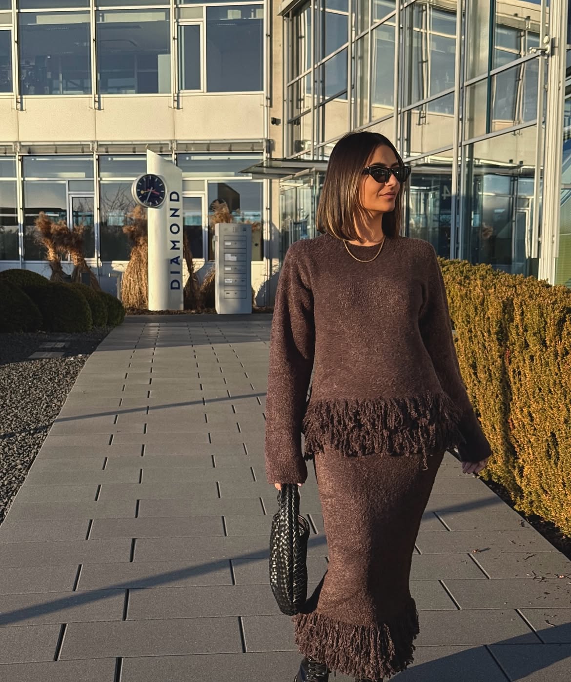 Brown Fringe Knit Two Piece Set Winter Look