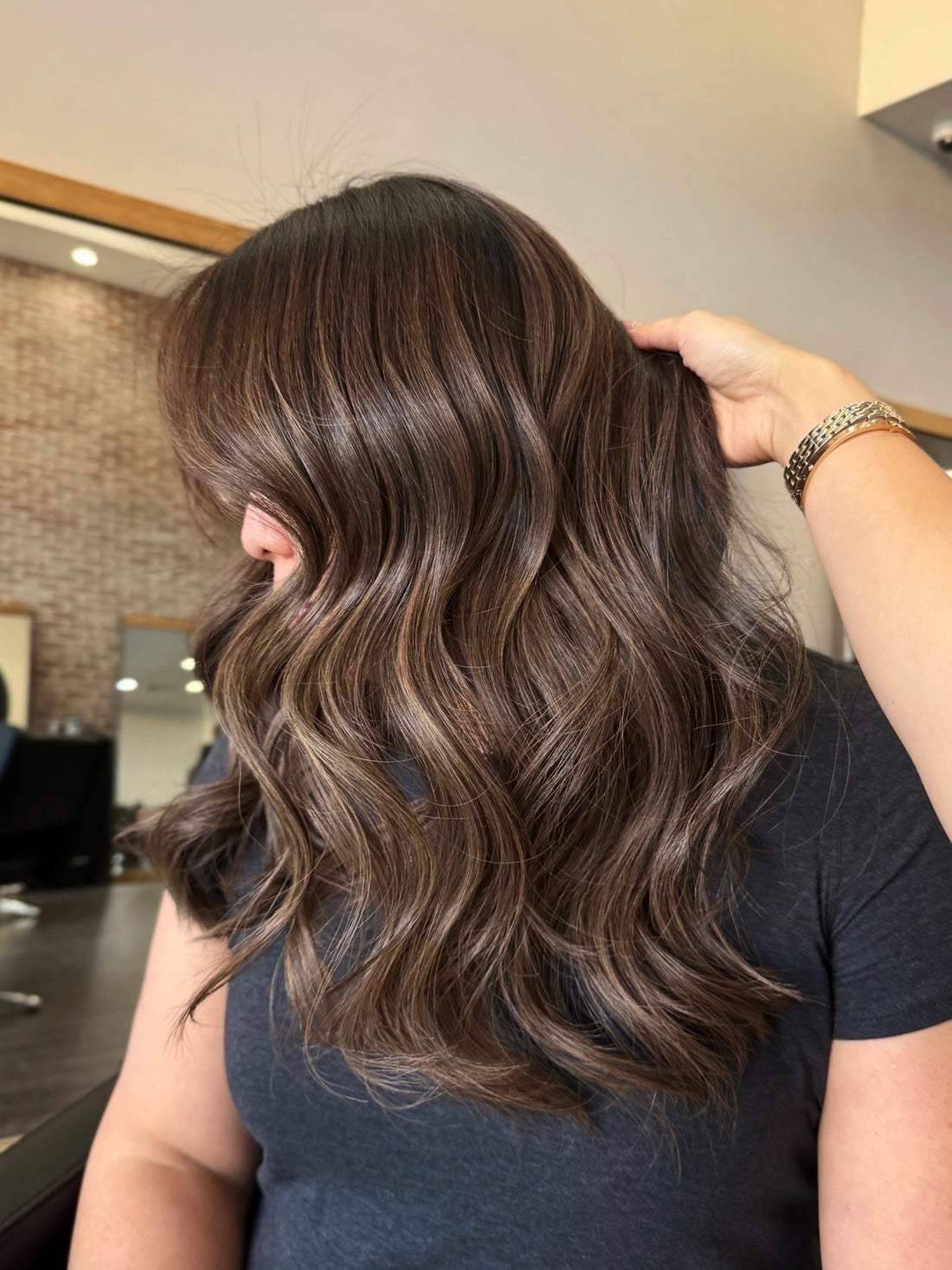 Mid-Back Medium Brown With Lighter Brown Highlights