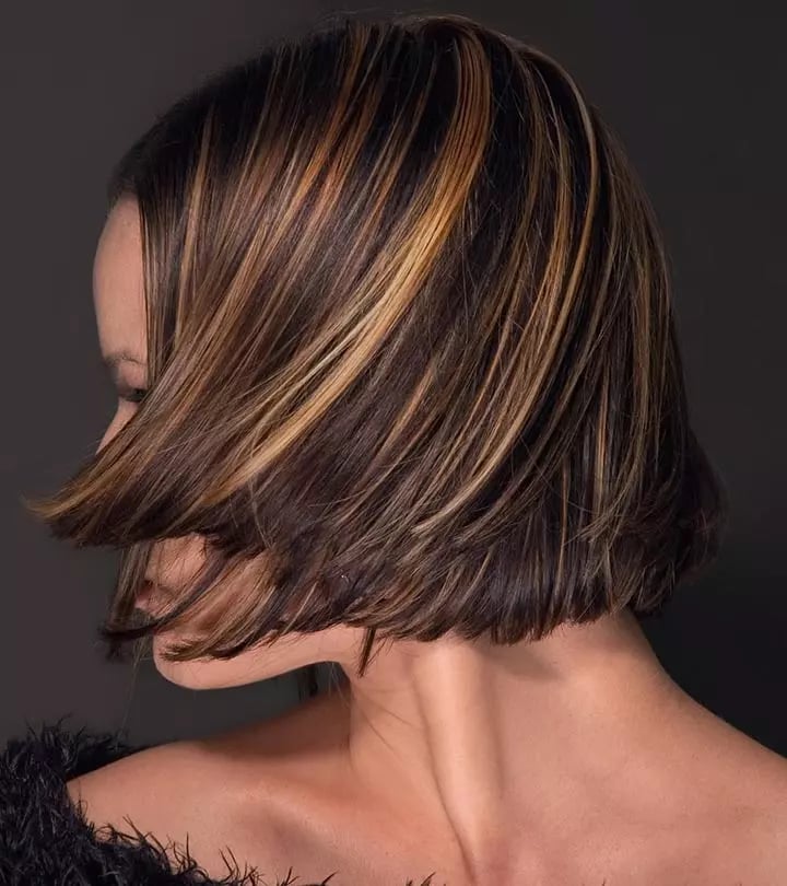 Mid-Back Dark Brown With Blonde Highlights Contrast — Brown Highlights