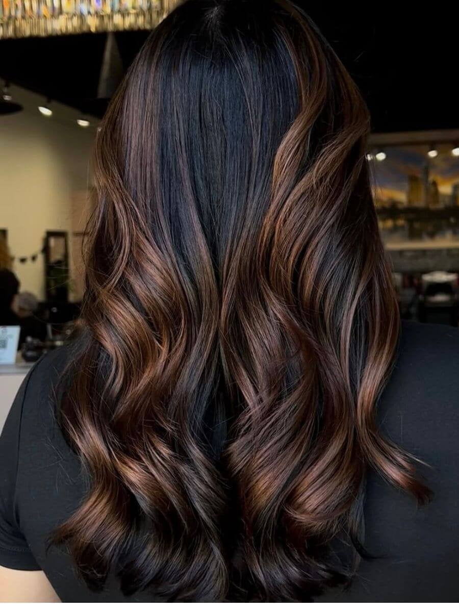 Mid-Back Dark Brown With Caramel Highlights Dimension — Brown Highlights