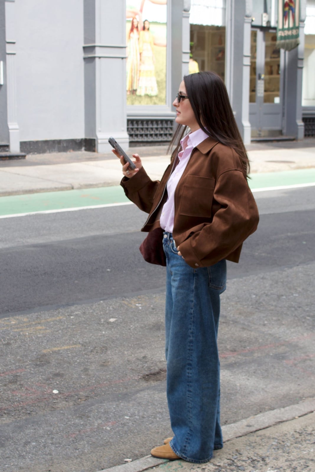 Brown Corduroy Trucker Jacket with Striped Shirt and Tan Suede Shoes Brown Corduroy Trucker Jacket with Striped Shirt and Tan Suede Shoes — Brown Jacket Outfit