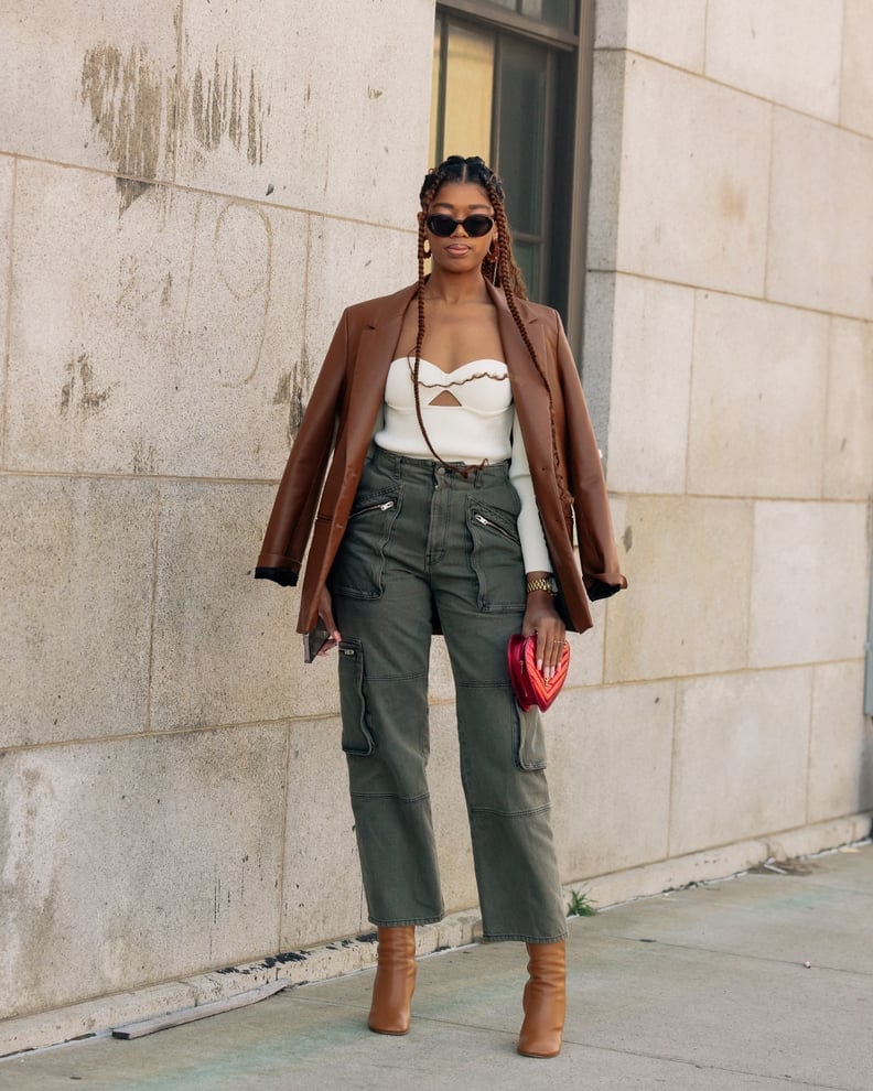 Oversized Brown Leather Blazer with Cargo Pants Oversized Brown Leather Blazer with Cargo Pants — Brown Jacket Outfit