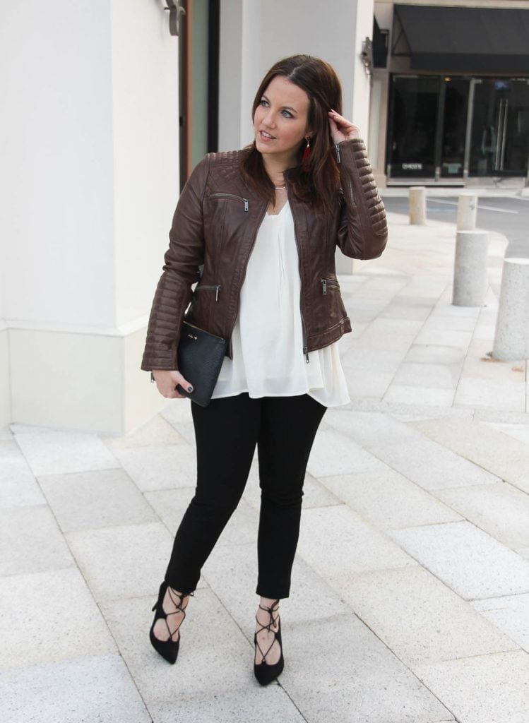 Fitted Brown Leather Jacket with Quilted Sleeves — Brown Leather Jacket Outfit