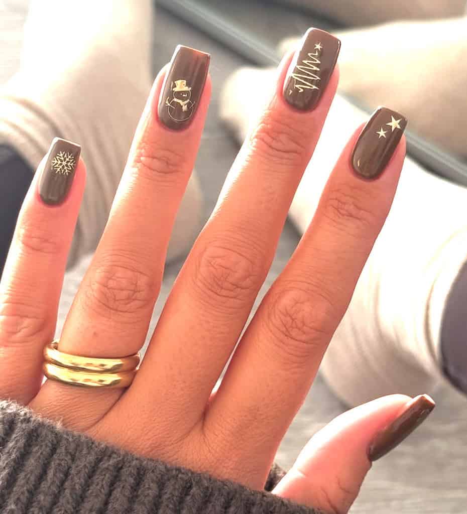 Modern Brown French Tip Almond Nails, Glossy — Brown Nails