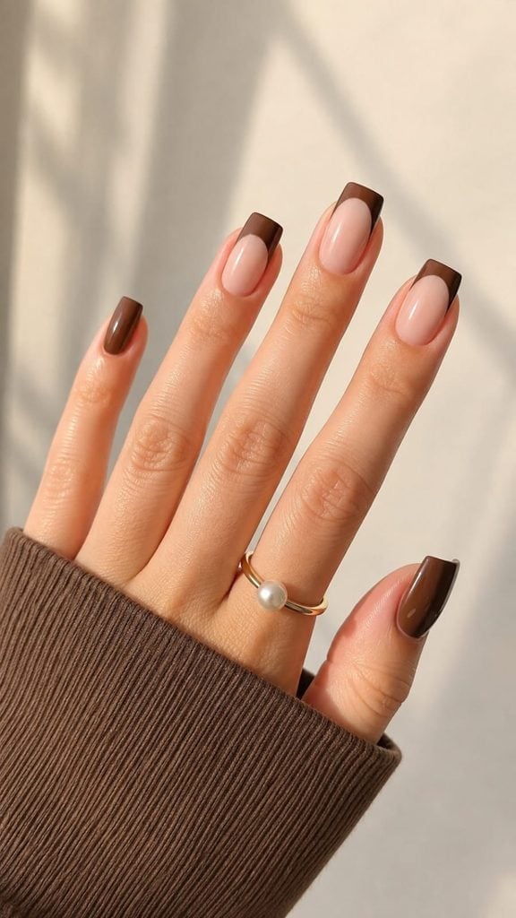 Classic Brown French Square Nails — Brown Nails