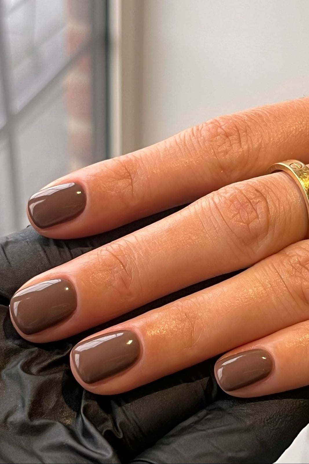 Deep Warm Brown Glossy Short Nails — Brown Nails