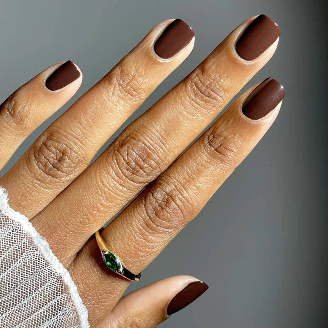 Matte Deep Brown Short Almond Nails — Brown Nails