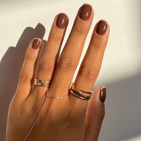Macro Dark Brown Polish Application — Brown Nails