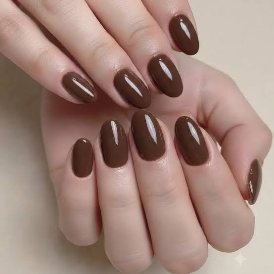 Rich Medium Brown Glossy Oval Nails — Brown Nails